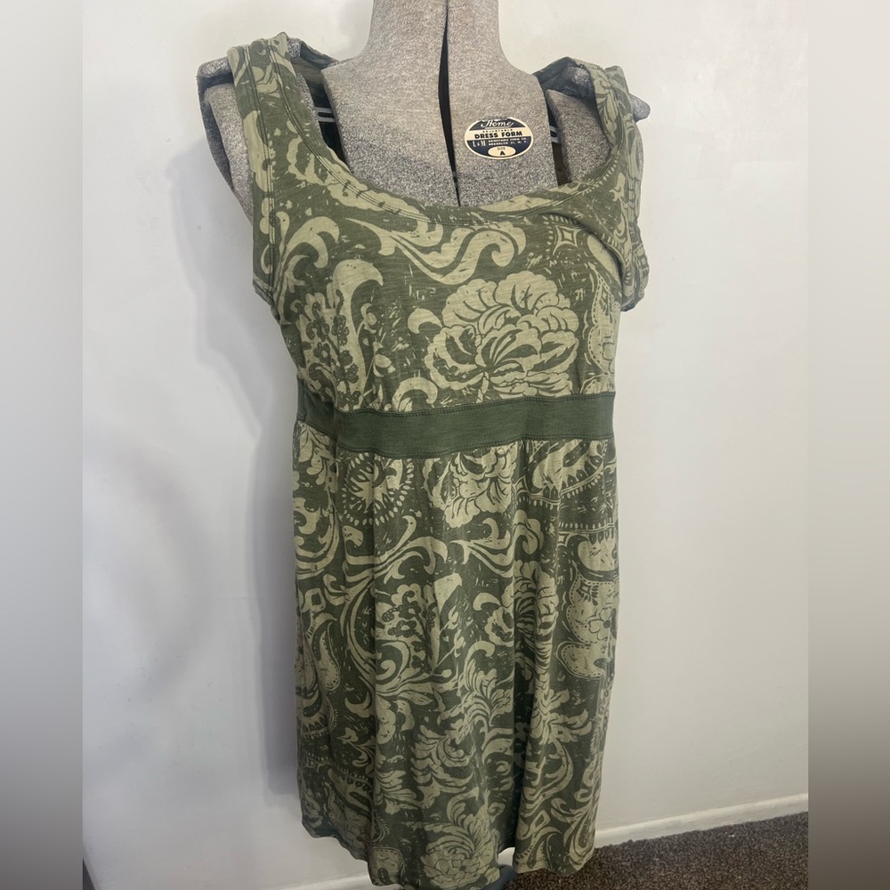 Sonoma olive green and ivory tropical print shirt dress size XL
